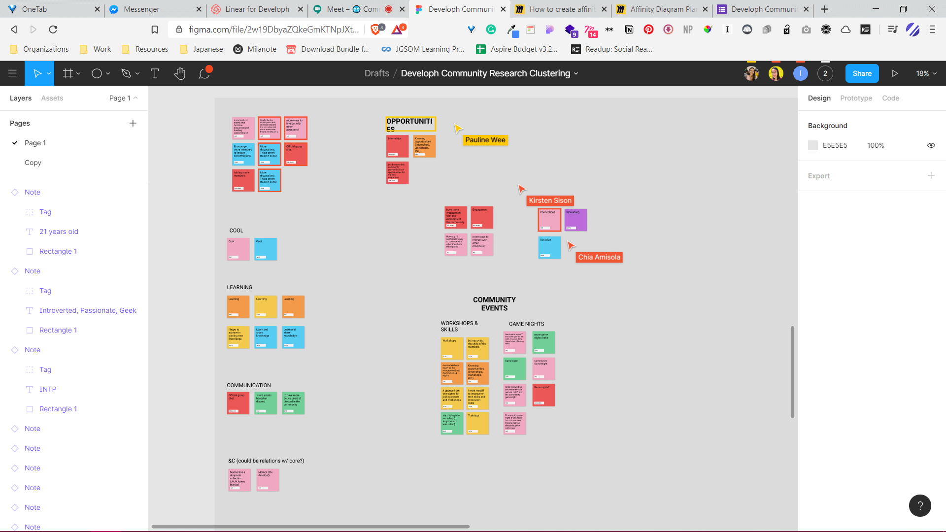 A screenshot of group affinity mapping being done on Figma