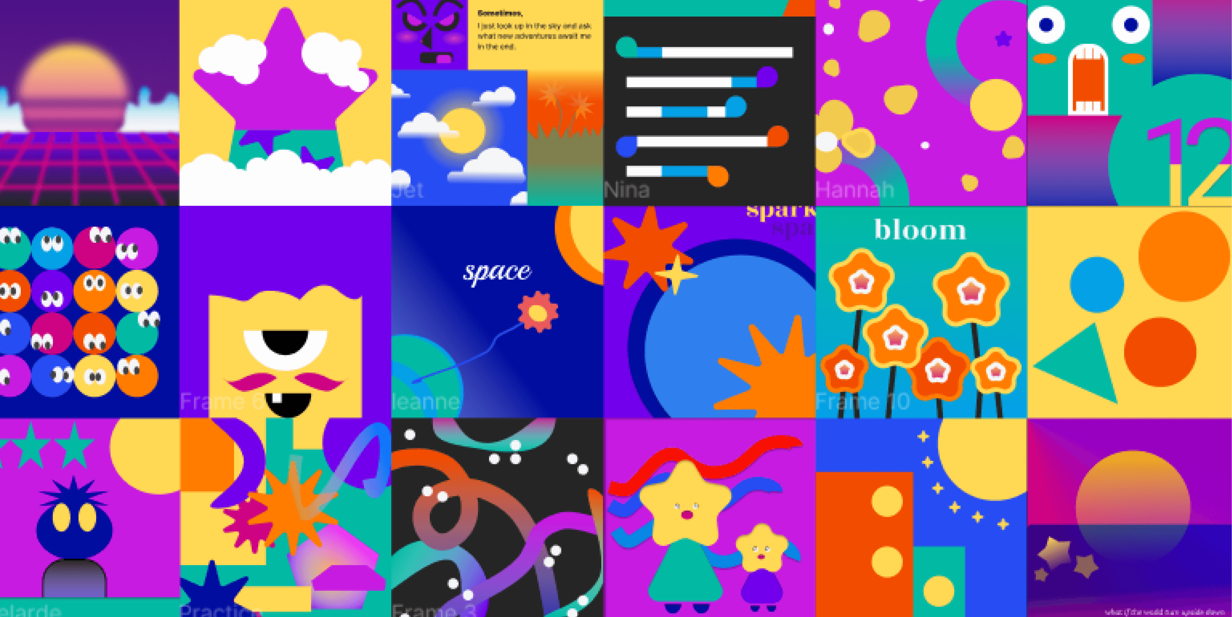 A colorful quilt co-created on Figma by workshop participants